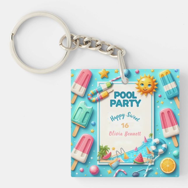 Pool Party Geburtstag 16 . Geburtstag Sommerschwim Schlüsselanhänger (Vorderseite)