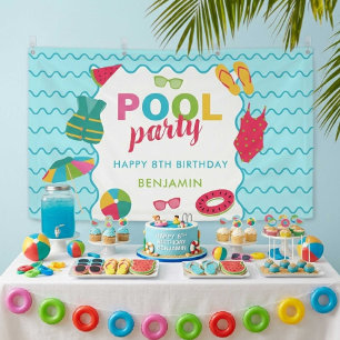 Pool Party Geburtstag Bunt Sommer Kinder Süß Banner