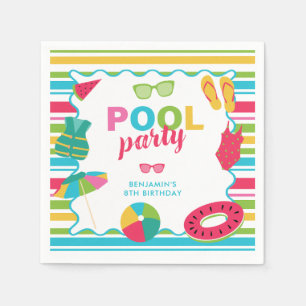 Pool Party Geburtstag Bunt Sommer Kinder Süß Serviette