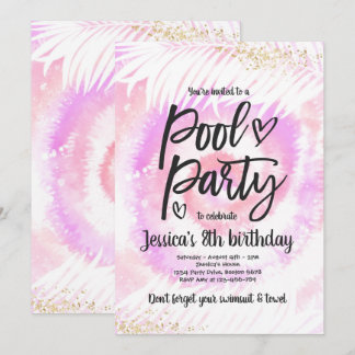 Pool Party Geburtstag Pink Gefärbte Krawatte Pool  Einladung