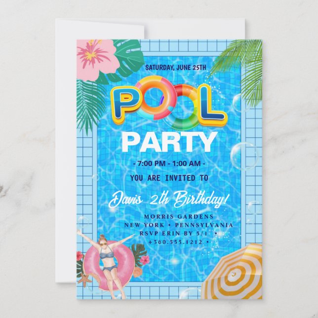 Pool-Party | Geburtstag schwimmen Einladung (Vorderseite)