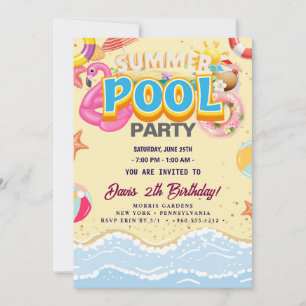 Pool-Party   Geburtstag schwimmen Einladung