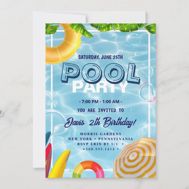 Pool-Party | Geburtstag schwimmen Einladung (Vorderseite)