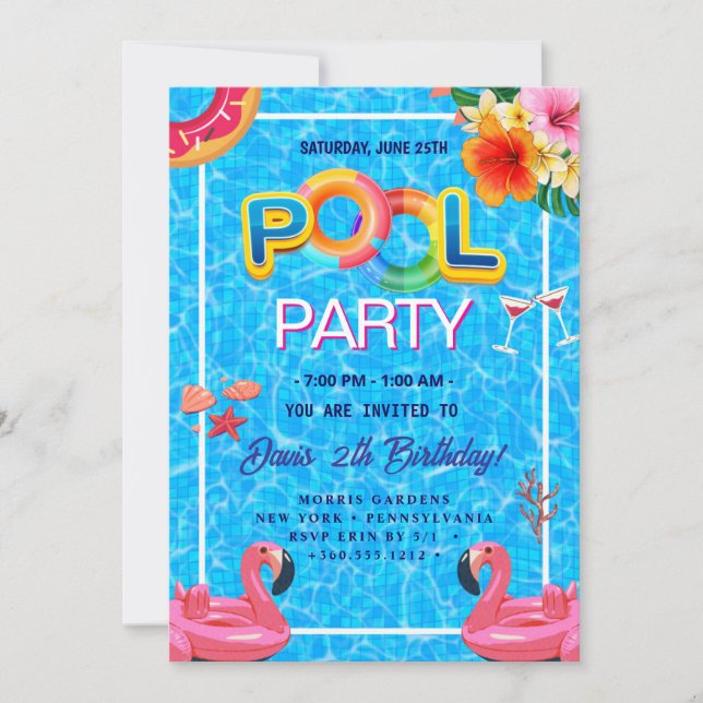 Pool-Party | Geburtstag schwimmen Einladung (Vorderseite)