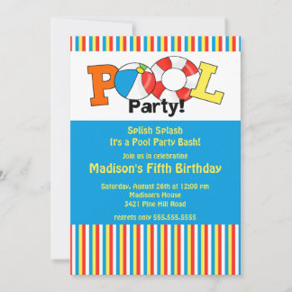 Pool-Party-Geburtstags-Einladungs-helle Streifen! Einladung