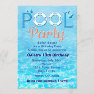POOL-PARTY Geburtstags-Typografie-Sommer-Einladung Einladung