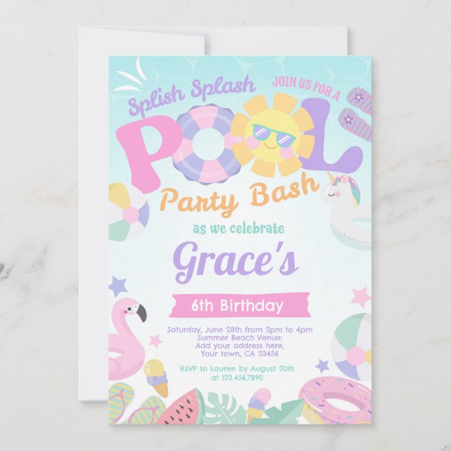 Pool Party Geburtstagseinladung Einladung (Vorderseite)