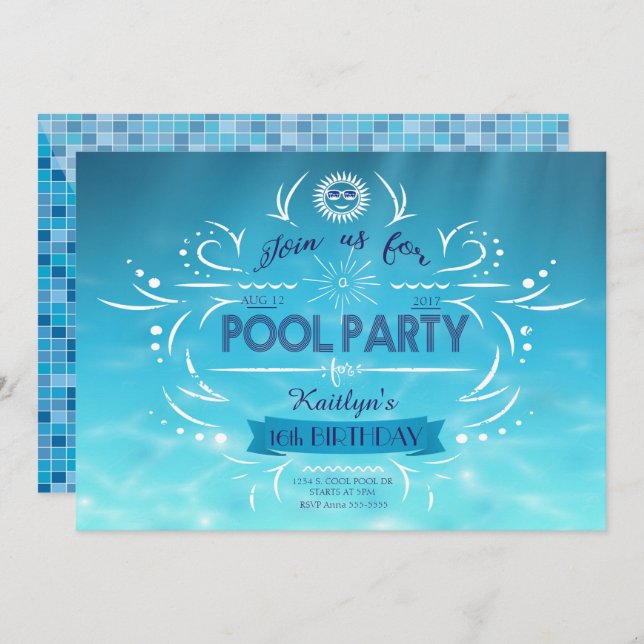 Pool Party Geburtstagseinladung Einladung (Vorne/Hinten)
