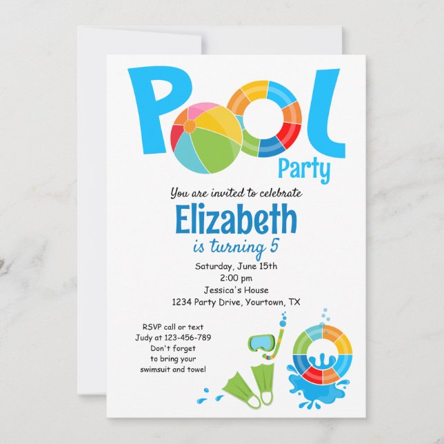 Pool Party Geburtstagseinladung Einladung (Vorderseite)