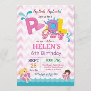 Pool Party Geburtstagseinladung Splish Splash Girl Einladung