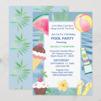 Pool Party Geburtstagsparty Einladung