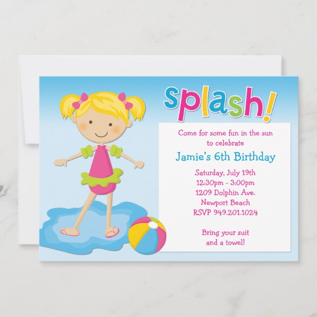 Pool Party Geburtstagsparty Einladung (Vorderseite)