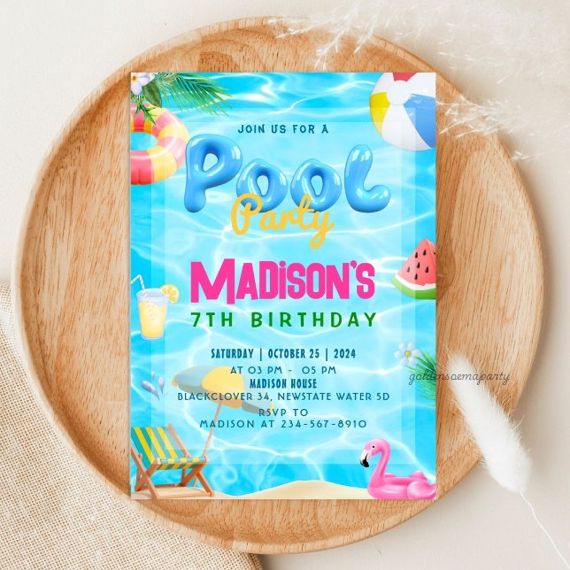 Pool Party Geburtstagsparty Einladung (Pool Party Water Splash Birthday Party Invitation)