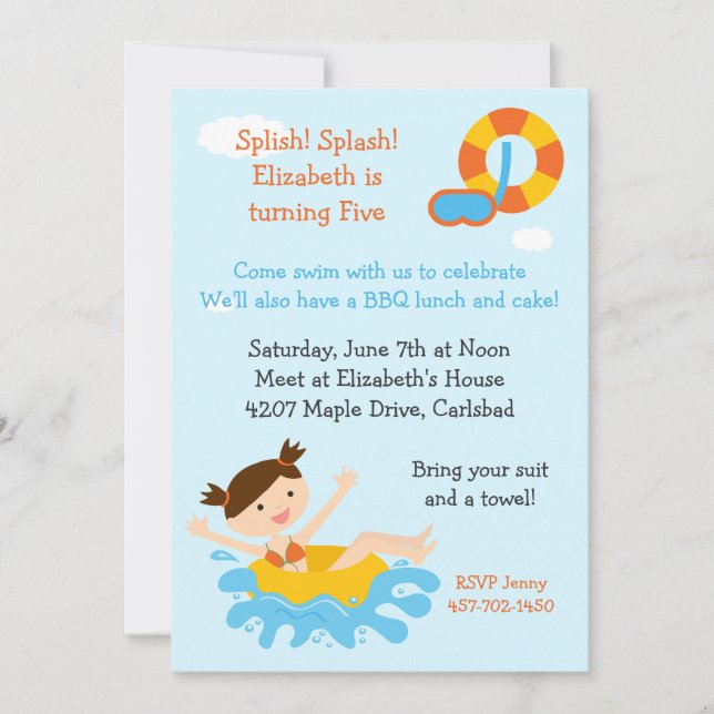 Pool Party Geburtstagsparty Einladung (Vorderseite)