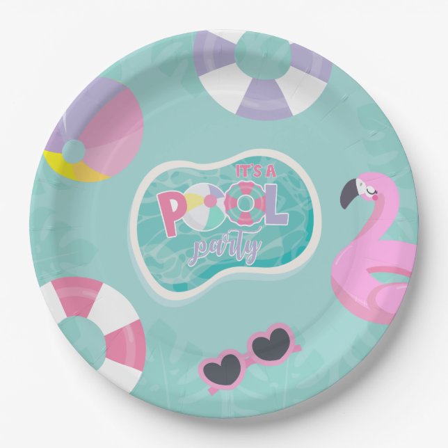 Pool Party Girl Geburtstag Pappteller (Vorderseite)