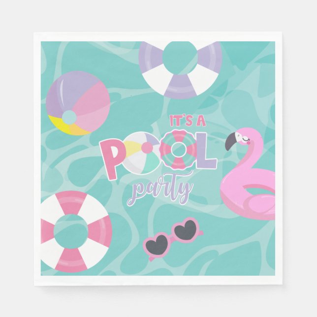 Pool Party Girl Pink und Lila Geburtstag Serviette (Vorderseite)