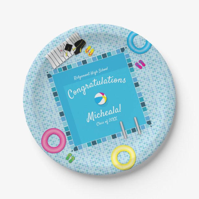 Pool Party Graduation Party Pappteller (Vorderseite)