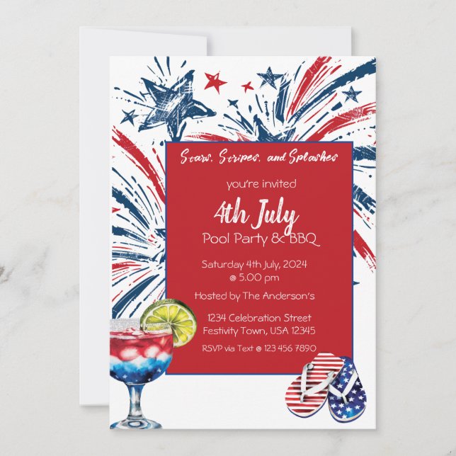 Pool Party GRILLEN 4. Juli Einladung (Vorderseite)