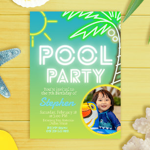 Pool Party Junge Geburtstag mit Foto Einladung