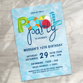 Pool Party KId's Birthday Party Einladung
