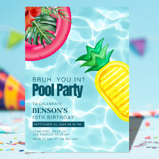 Pool Party Kid's Birthday Party Einladung