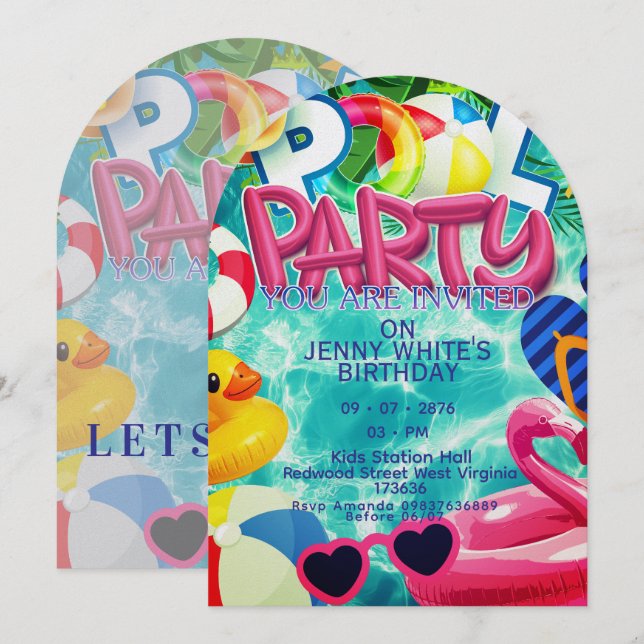 Pool party kids invitation  einladung (Vorne/Hinten)