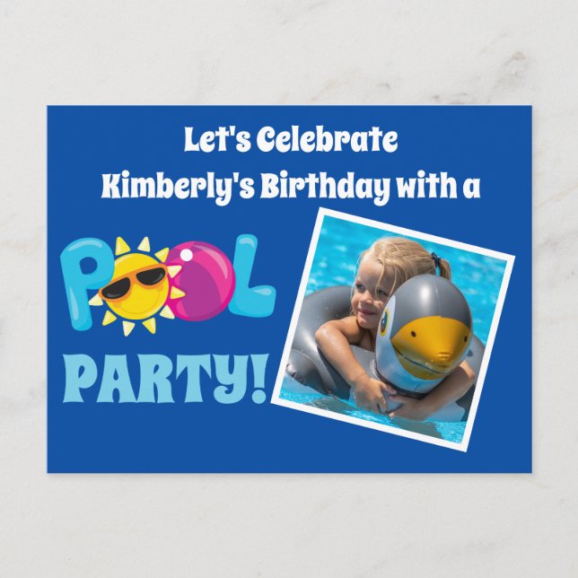 Pool Party Kinder Foto Vorlage Blue Birthday Party Postkarte (Vorderseite)
