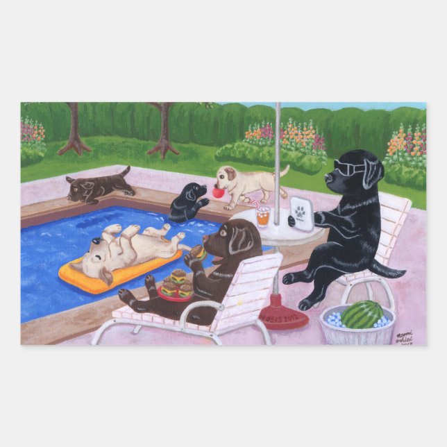 Pool Party Labradors 2 Bilder Rechteckiger Aufkleber (Vorderseite)