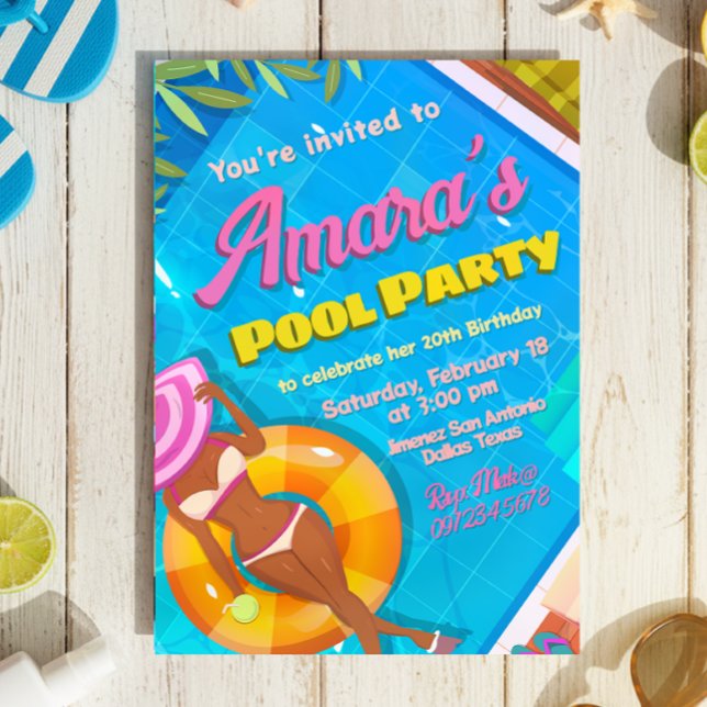 Pool Party Mädchen Einladung (Pool Party Invitation)