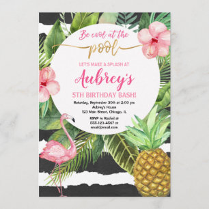 Pool-Party-Mädchengeburtstag, Flamingo tropisch Einladung