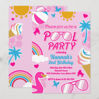 Pool Party Malibu Beach Birthday Girl Doll Sommer Einladung