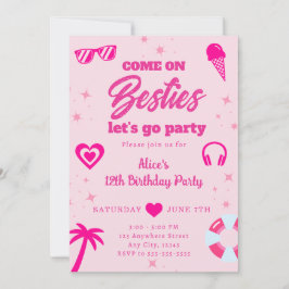 Pool Party Malibu Pink Puppe Strand Geburtstag Einladung