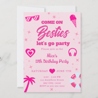 Pool Party Malibu Pink Puppe Strand Geburtstag Einladung