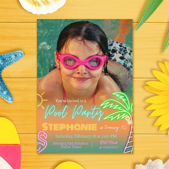 Pool Party Minimalistisch Design mit Bild Einladung (Von Creator hochgeladen)