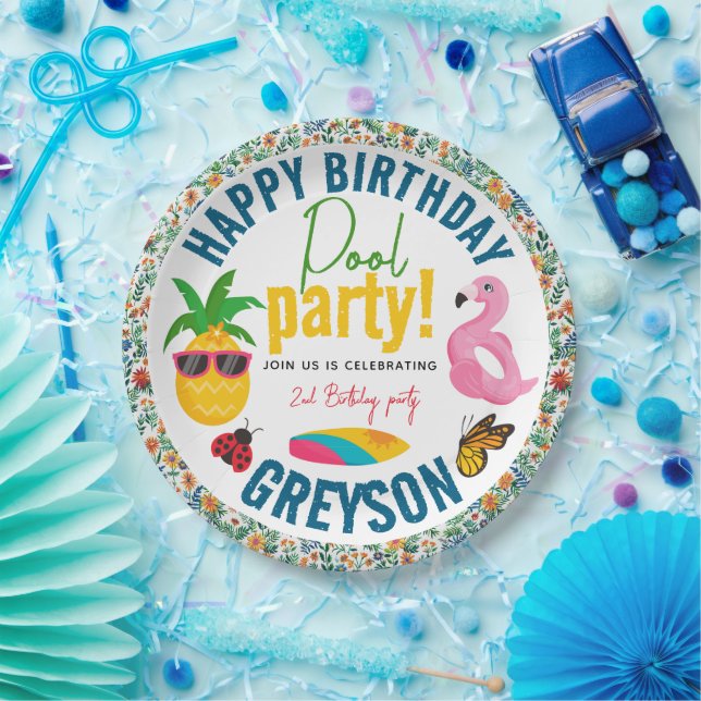 Pool-Party | Modern Summer Themed Birday Party Pappteller (Party)
