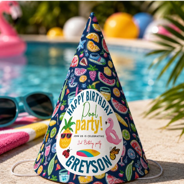 Pool-Party | Modern Summer Themed Birday Party Partyhütchen (Pool Party | Modern Summer Themed Birthday Party Hat)