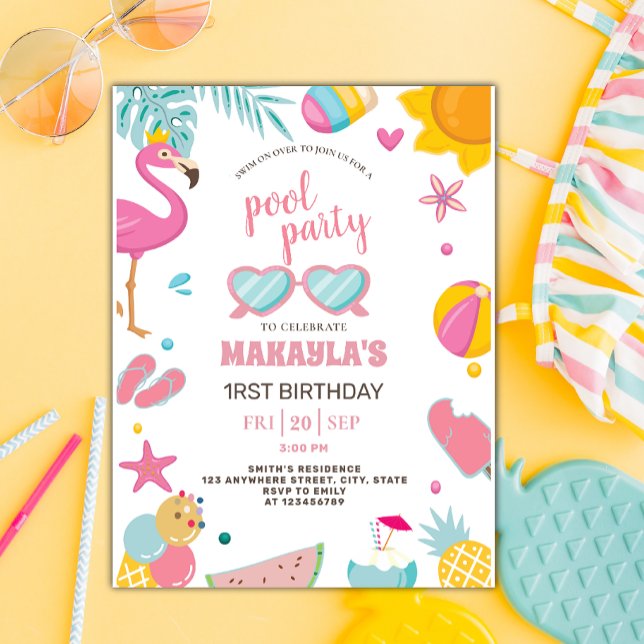 Pool-Party | Modern Summer Themed Birday Party Postkarte (Von Creator hochgeladen)