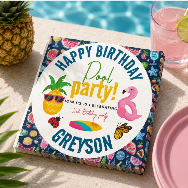 Pool-Party | Modern Summer Themed Birday Party Serviette (Pool Party | Modern Summer Themed Birthday Party Napkins)