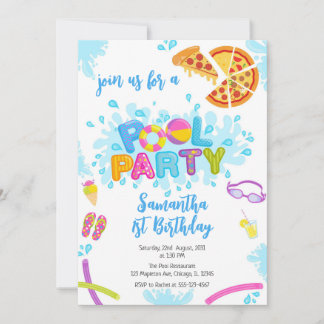 Pool Party | Modern Summer Themed Birthday Party Einladung
