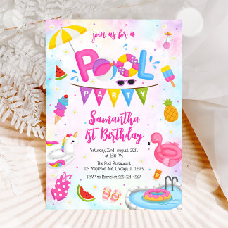 Pool Party | Modern Summer Themed Birthday Party Einladung