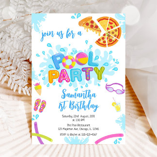 Pool Party | Modern Summer Themed Birthday Party Einladung