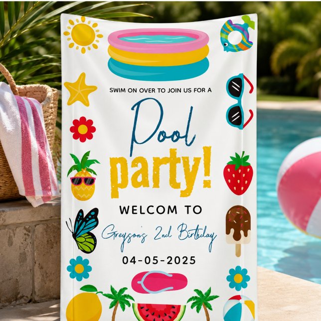 Pool-Party | Moderner Sommer zum Geburtstag Banner (Pool Party | Modern Summer Themed Birthday Banner)