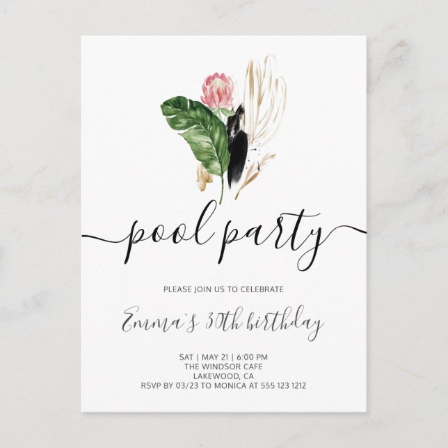 Pool Party Modernes Geburtstag Einladungspostkarte (Vorderseite)
