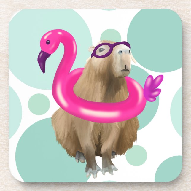 Pool Party Niedlich Capybara mit rosa Flamingo Flo Getränkeuntersetzer (Vorderseite)