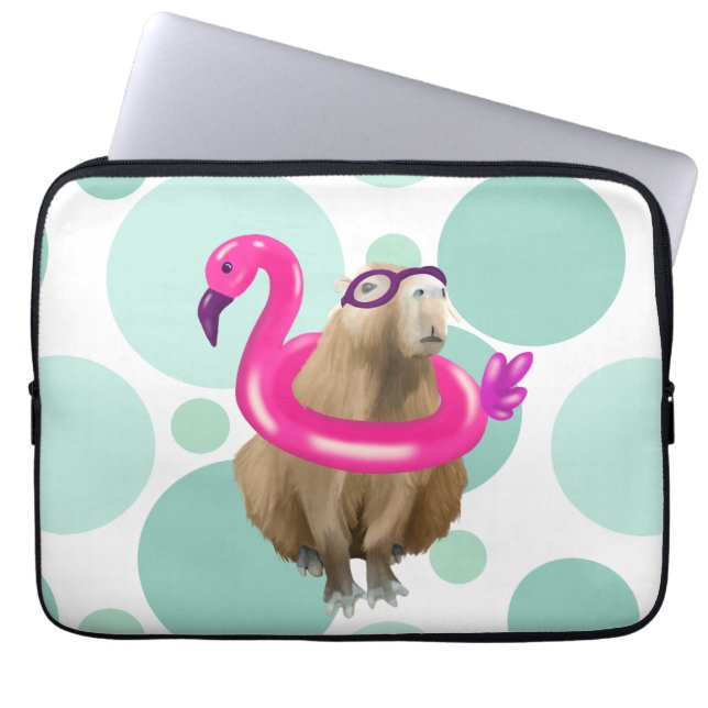 Pool Party Niedlich Capybara mit rosa Flamingo Flo Laptopschutzhülle (Vorderseite)