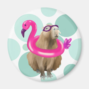 Pool Party Niedlich Capybara mit rosa Flamingo Flo Magnet