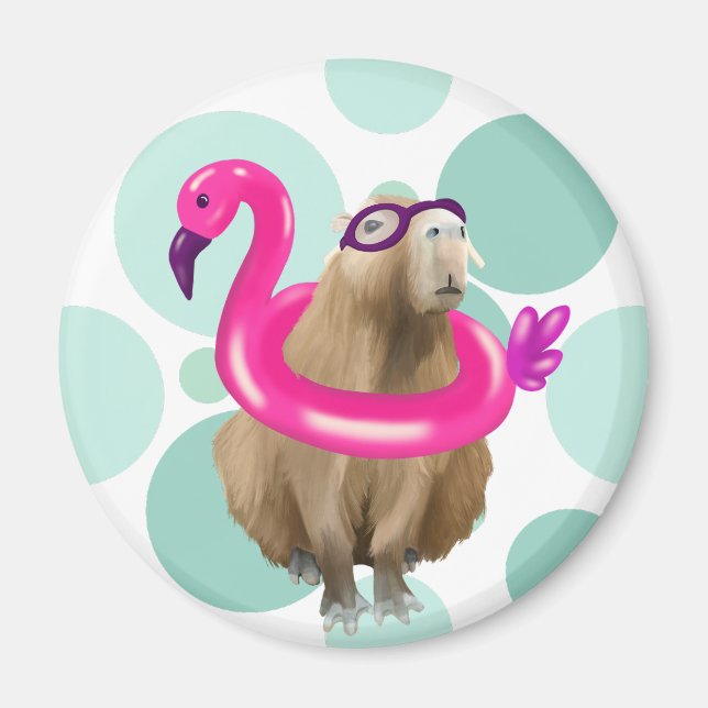 Pool Party Niedlich Capybara mit rosa Flamingo Flo Magnet (Vorne)