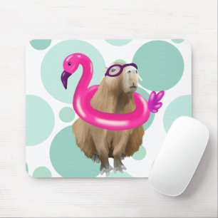 Pool Party Niedlich Capybara mit rosa Flamingo Flo Mousepad