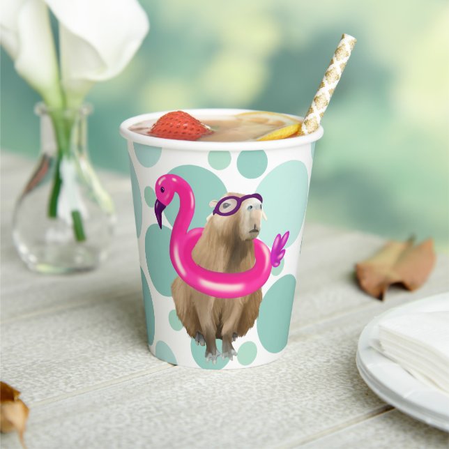 Pool Party Niedlich Capybara mit rosa Flamingo Flo Pappbecher (In Situ)