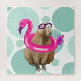 Pool Party Niedlich Capybara mit rosa Flamingo Flo Puzzle